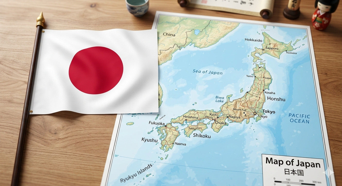 Japan Map with flag